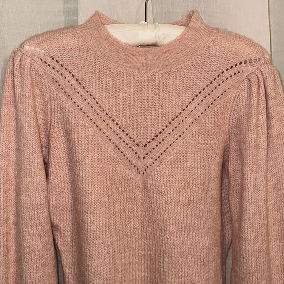 Nanette Lepore XS Blush Pink Puff Sleeve Fine Knit Mock Neck Pullover Sweater - Picture 3 of 12